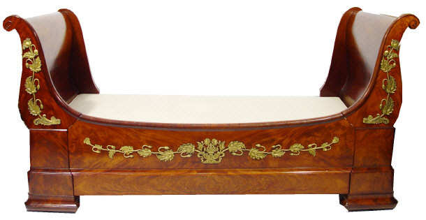 Appraisal: Mahogany Empire style sleigh shaped lit en bateau with floral