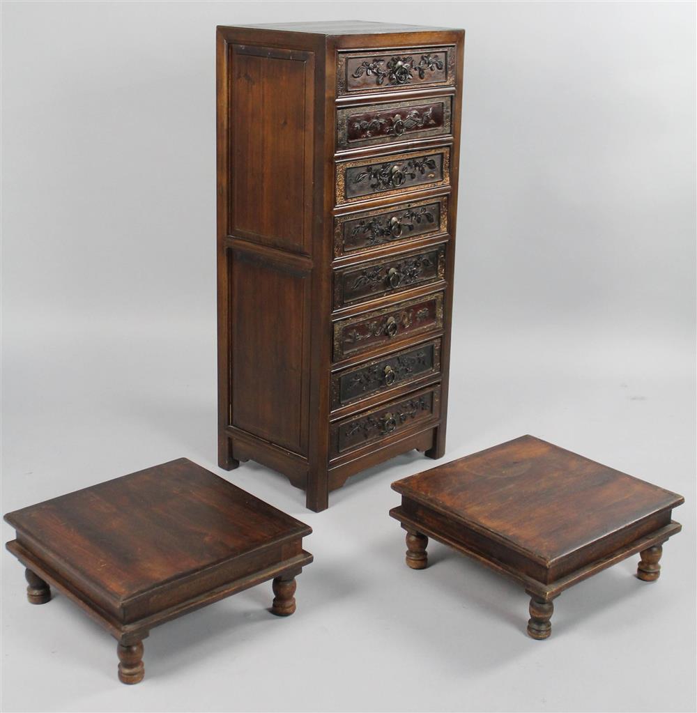 Appraisal: PETITE TALL INDONESIAN CARVED CHEST OF DRAWERS CABINET TOGETHER WITH