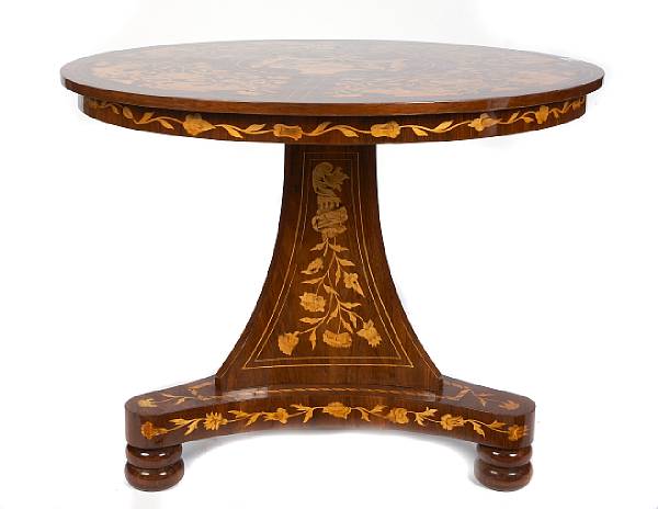 Appraisal: A Dutch Neoclassical style marquetry inlaid center table height in