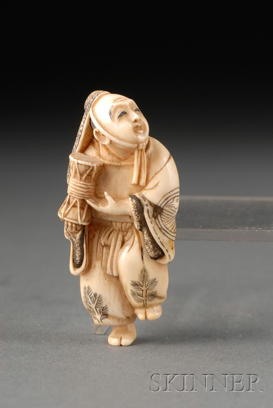 Appraisal: Ivory Netsuke th century figure of a dancer holding a