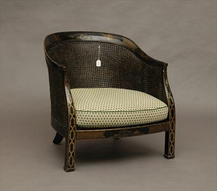 Appraisal: Early th Century Regency-Style Chinoiserie-Decorated Caned Tub-Back Chair