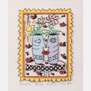 Appraisal: James Rizzi - Kiss Kiss Hand-cut silkscreen with D construction