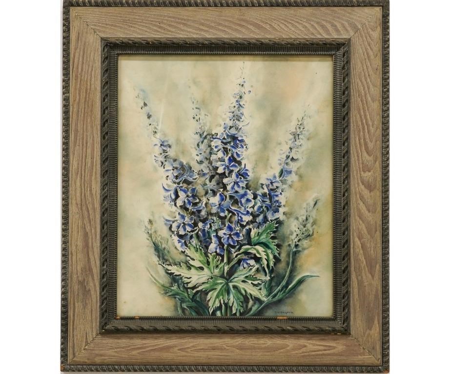 Appraisal: R H Odgers watercolor of blue flowers mounted in a