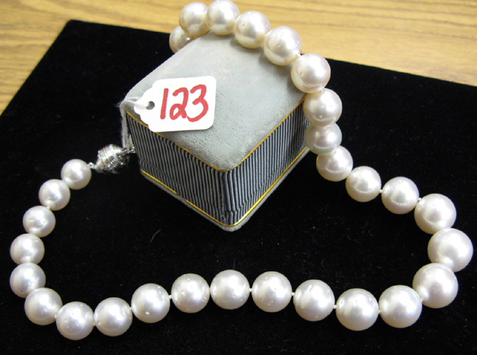 Appraisal: WHITE SOUTH SEA PEARL AND DIAMOND NECKLACE inches in length