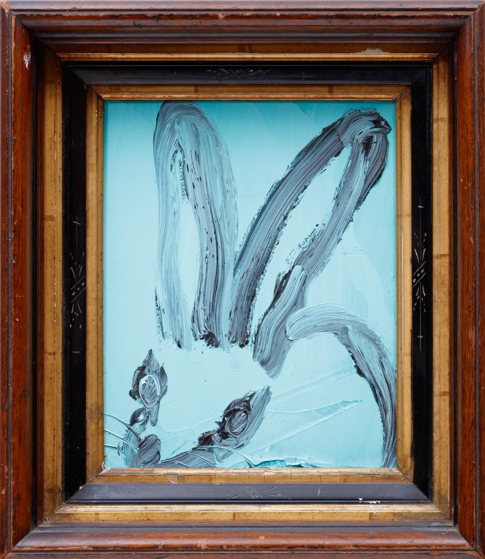 Appraisal: Hunt Slonem American Louisiana b Untitled Black Bunny on Teal