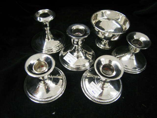 Appraisal: pcs Sterling Silver five candleholders and a sherbet all weighted