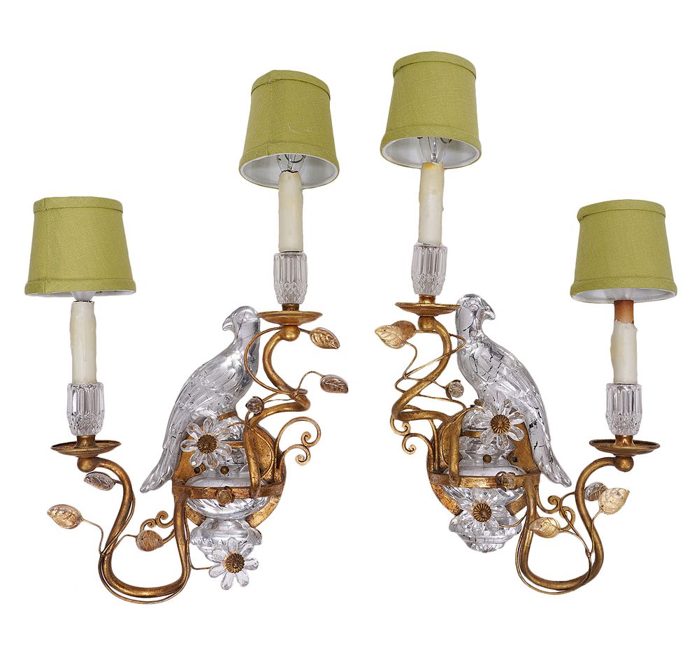 Appraisal: Pr French Bagues Style Rock Crystal Wall Sconces Pair of