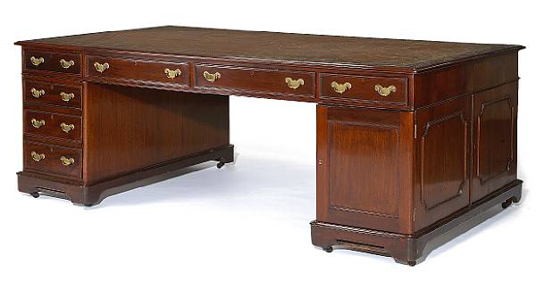 Appraisal: A George III style mahogany partners desk The rectangular top