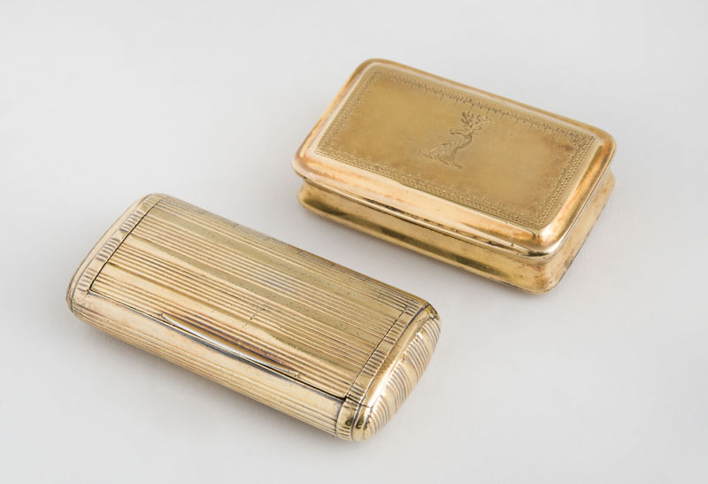 Appraisal: GEORGE III CRESTED SILVER-GILT VINAIGRETTE AND A GEORGE III SILVER-GILT