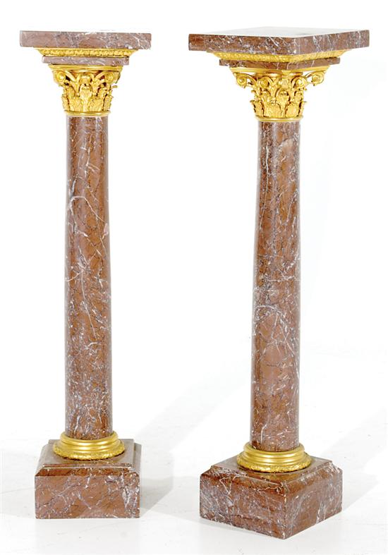 Appraisal: Pair Continental marble and ormolu pedestals square top on circular