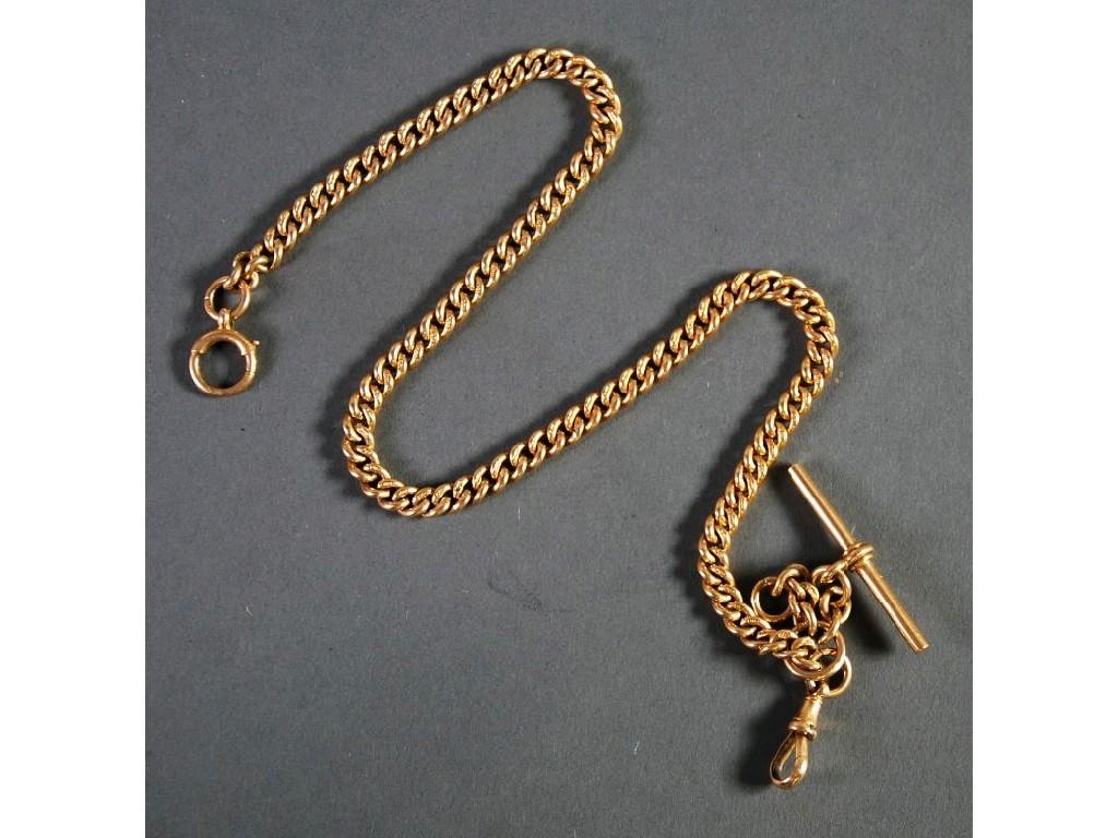 Appraisal: CT GOLD CURB PATTERN WATCH CHAIN with two clips and