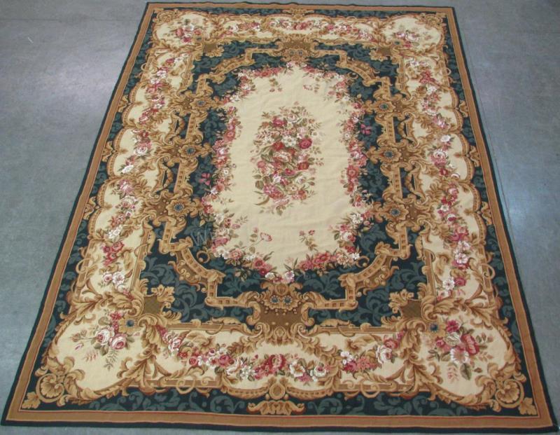 Appraisal: Handmade Needlepoint Room Size Rug Aubusson design beige field with