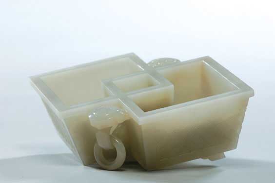 Appraisal: CARVED WHITE JADE BRUSH WASHER Finely carved Chinese white jade