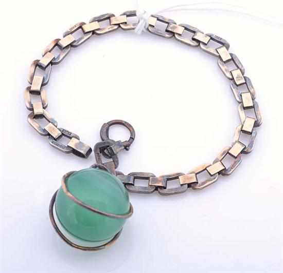 Appraisal: AN AGATE SET BALL PENDANT BRACELET STAMPED CT GOLD