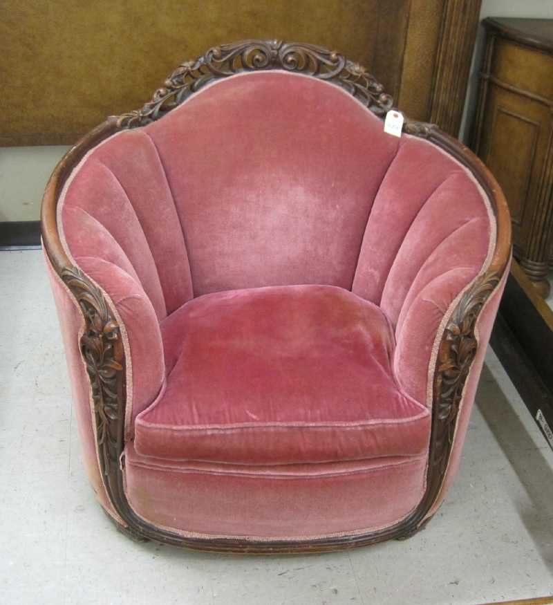 Appraisal: CARVED AND MOHAIR UPHOLSTERED CLUB CHAIR Pullman Couch Co Chicago