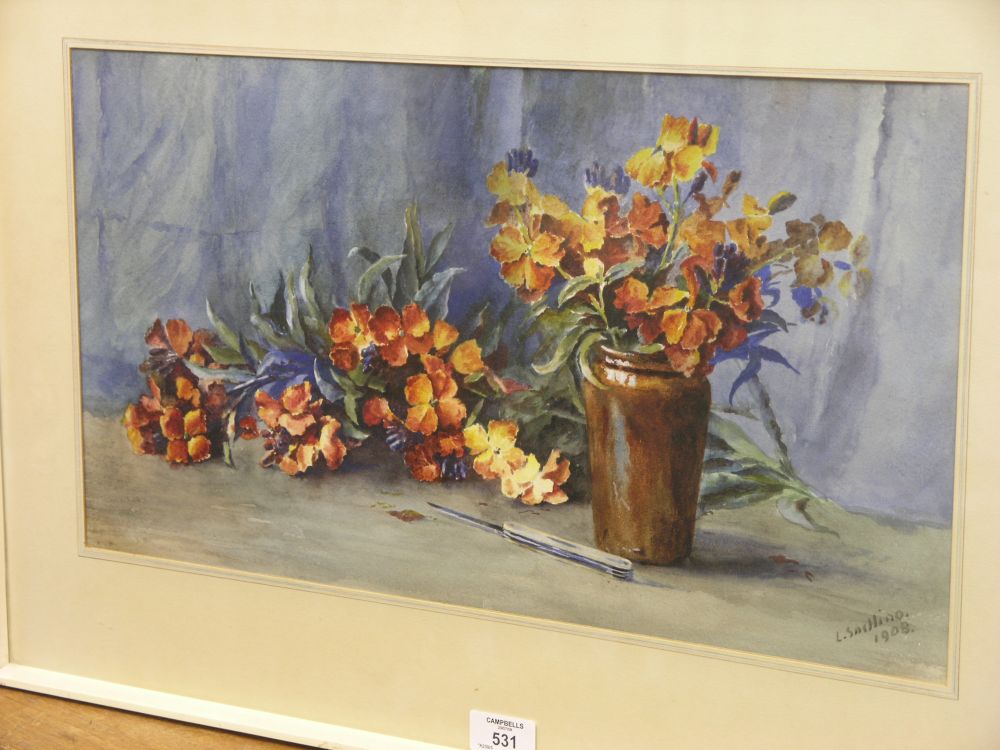 Appraisal: L Sacllino - watercolour - still life jar of flowers