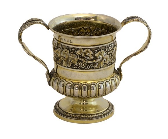 Appraisal: A silver gilt twin handled cup of campana form the