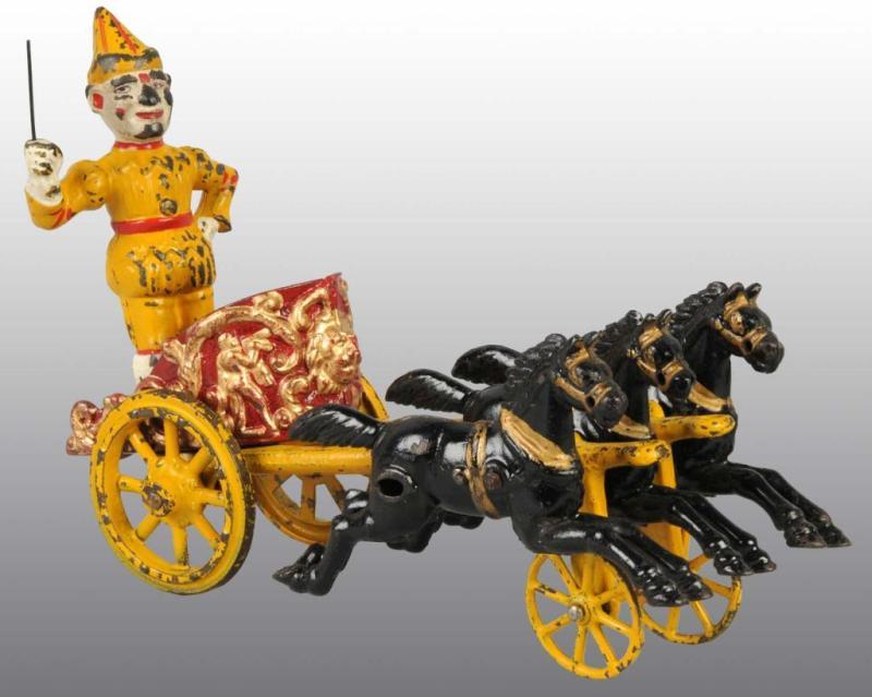 Appraisal: Cast Iron Hubley -Horse Clown Chariot Toy Description Red and