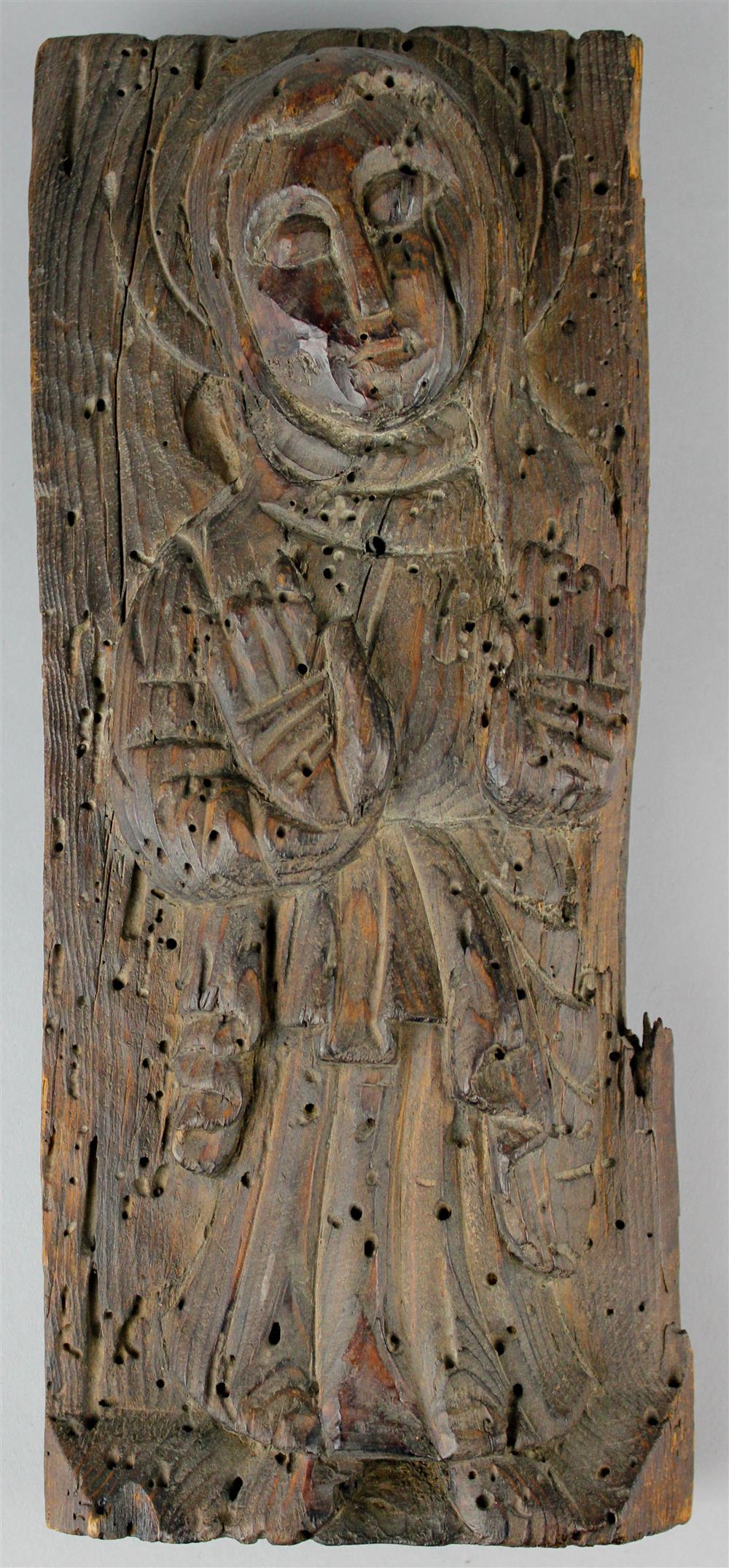 Appraisal: PERUVIAN SANTOS FIGURE carved aged wood approx h x w