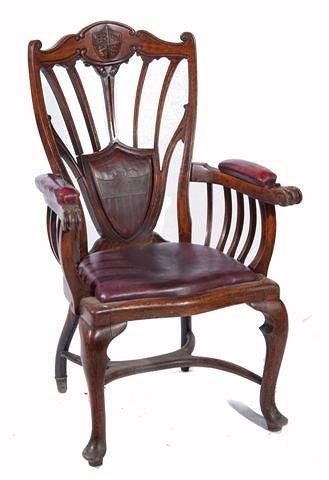 Appraisal: A TH CENTURY OAK BOW CHAIR possibly American the leather