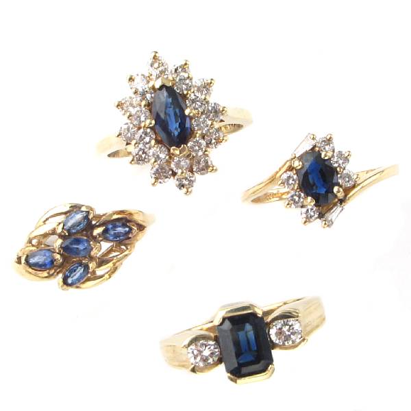 Appraisal: A collection of sapphire diamond and gold rings thirteen rings