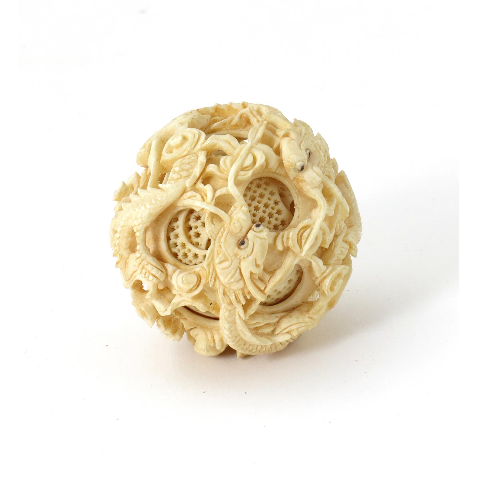 Appraisal: Chinese Carved Ivory Mystery Ball early th century in diameter