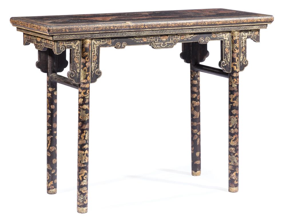 Appraisal: Chinese Polychrome and Gilt Decorated Black Lacquer Altar Table th