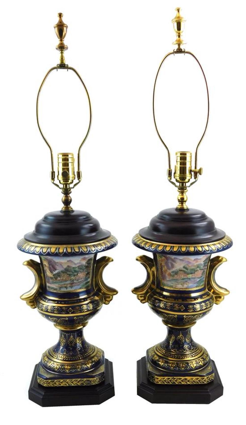 Appraisal: Pair porcelain urns mounted as table lamps late th th