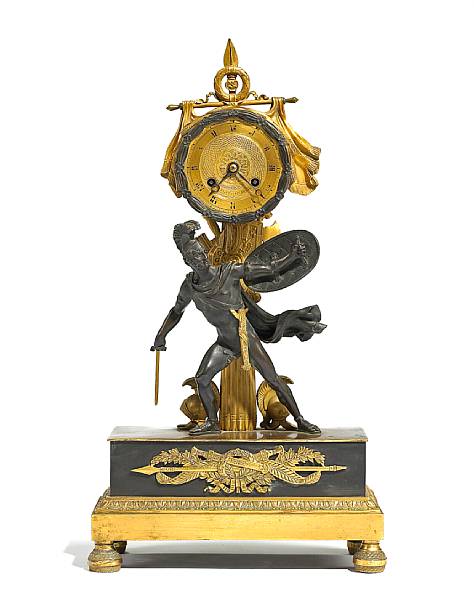 Appraisal: An Empire patinated and gilt bronze figural mantel clock early