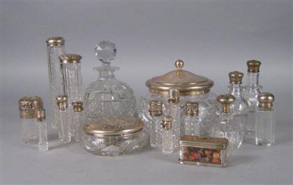 Appraisal: American sterling silver mounted and cut glass vanity jars th