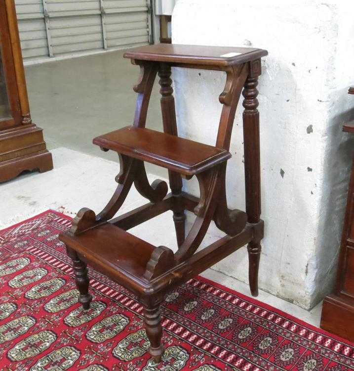 Appraisal: REGENCY STYLE MAHOGANY LIBRARY STEPS a -step design H