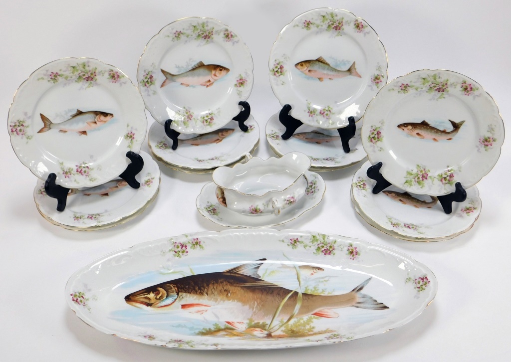 Appraisal: PC CARLSBAD AUSTRIA PORCELAIN FISH PLATES Austria Early th Century