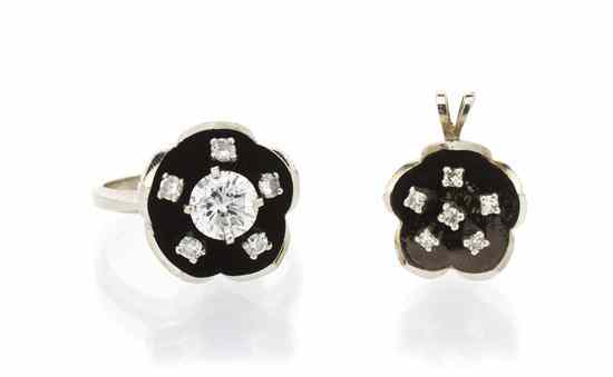 Appraisal: A Karat White Gold and Diamond Flower Demi Parure consisting