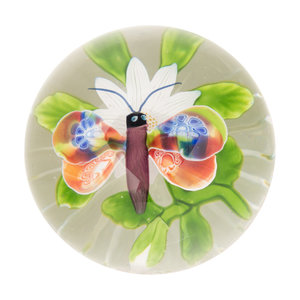 Appraisal: A Baccarat Butterfly Over White Clematis and Bud Glass Paperweight