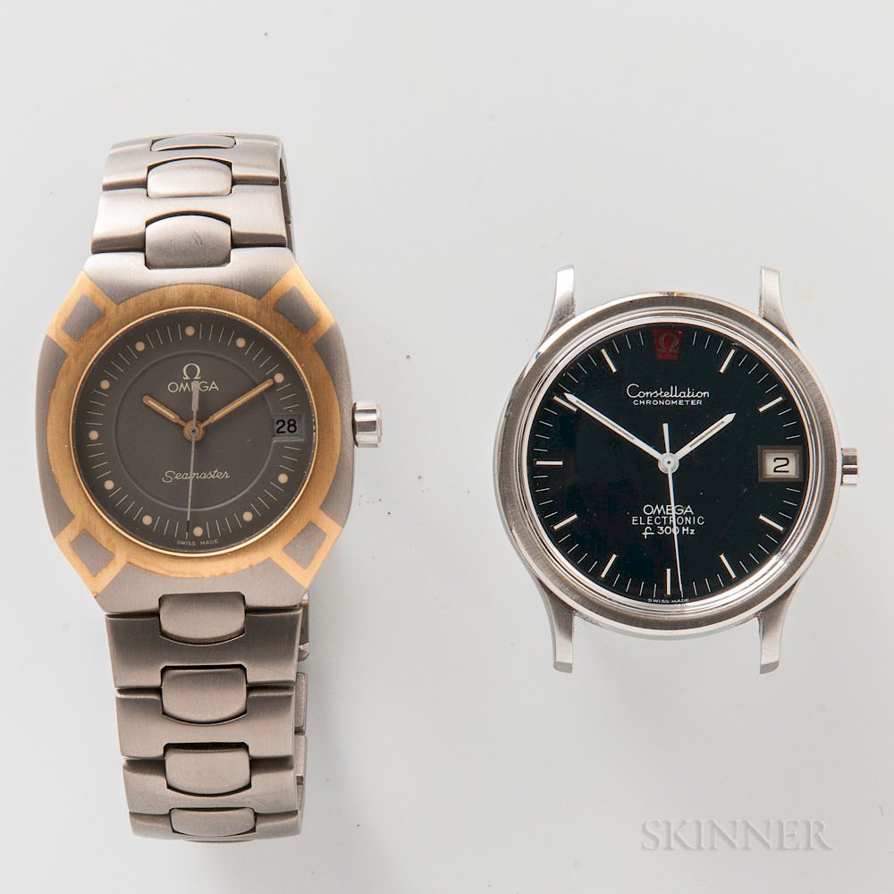 Appraisal: Two Omega Wristwatches Two Omega Wristwatches kt gold and titanium