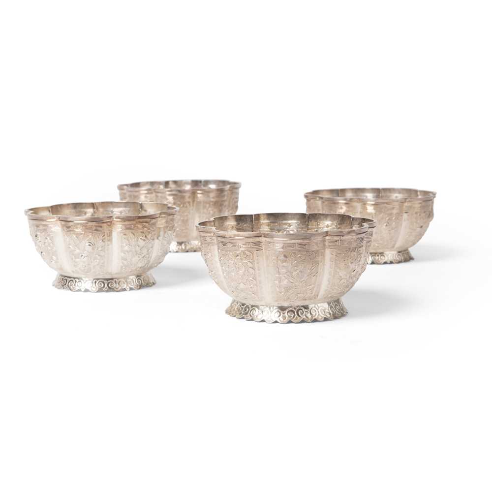 Appraisal: GROUP OF FOUR EXPORT SILVER LOBED BOWLS TU MAO XING