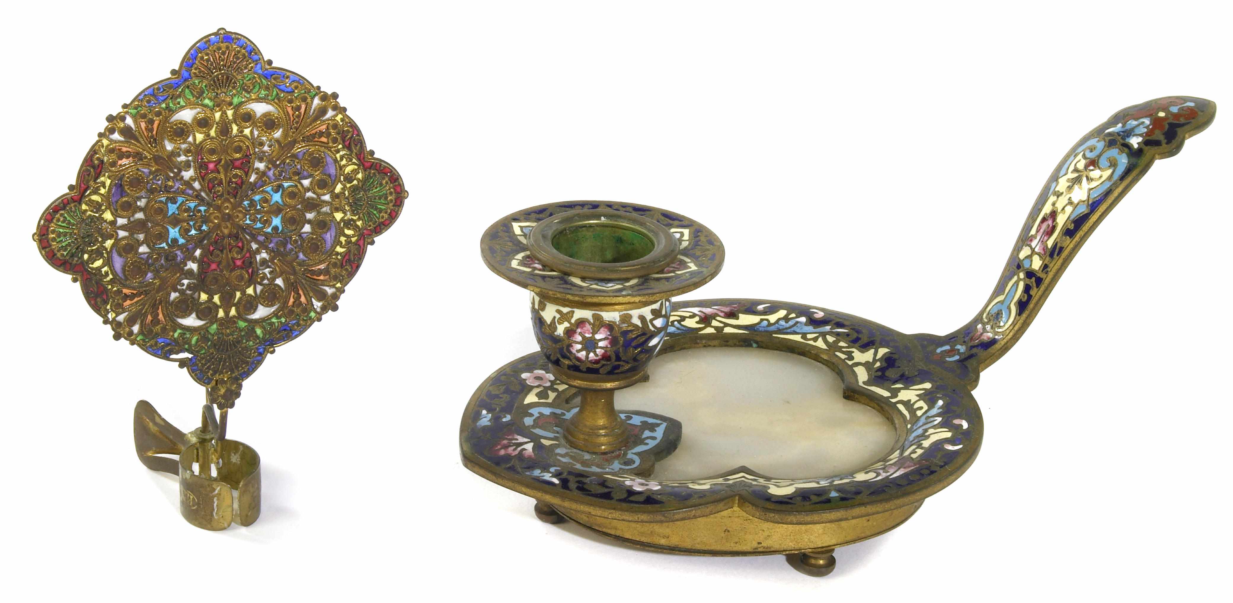 Appraisal: A Continental gilt bronze champlev and onyx chamberstick late th