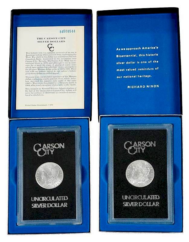 Appraisal: Pair of Silver Dollars in GSA Boxes Carson City Morgan