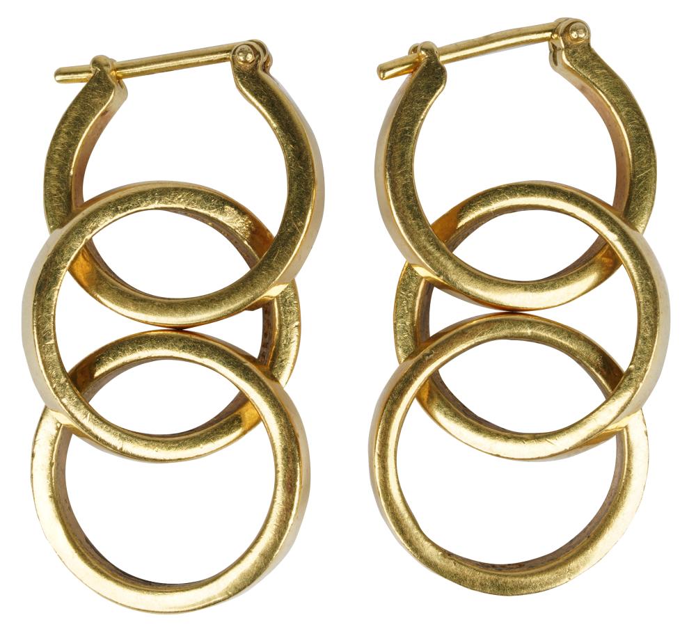 Appraisal: PAIR OF PALOMA PICASSO KARAT YELLOW GOLD TRIPLE HOOP EARRINGSconvertible