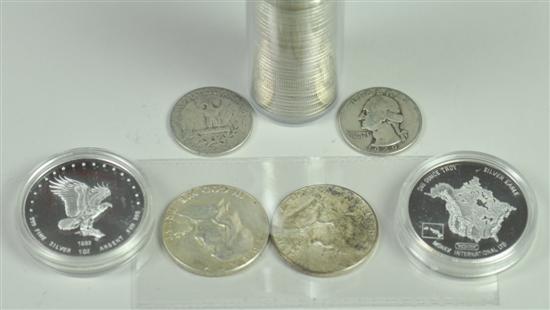 Appraisal: Roll of Silver Washington Quarters Includes six coins dated and