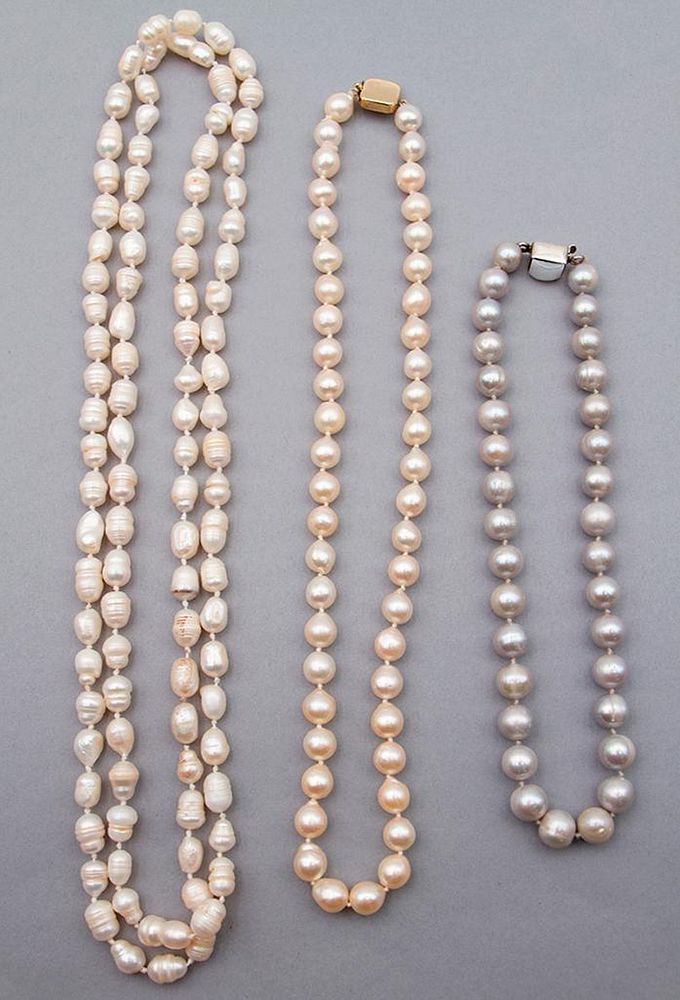 Appraisal: Three baroque cultured pearl necklaces freshwater and saltwater pearls approximately