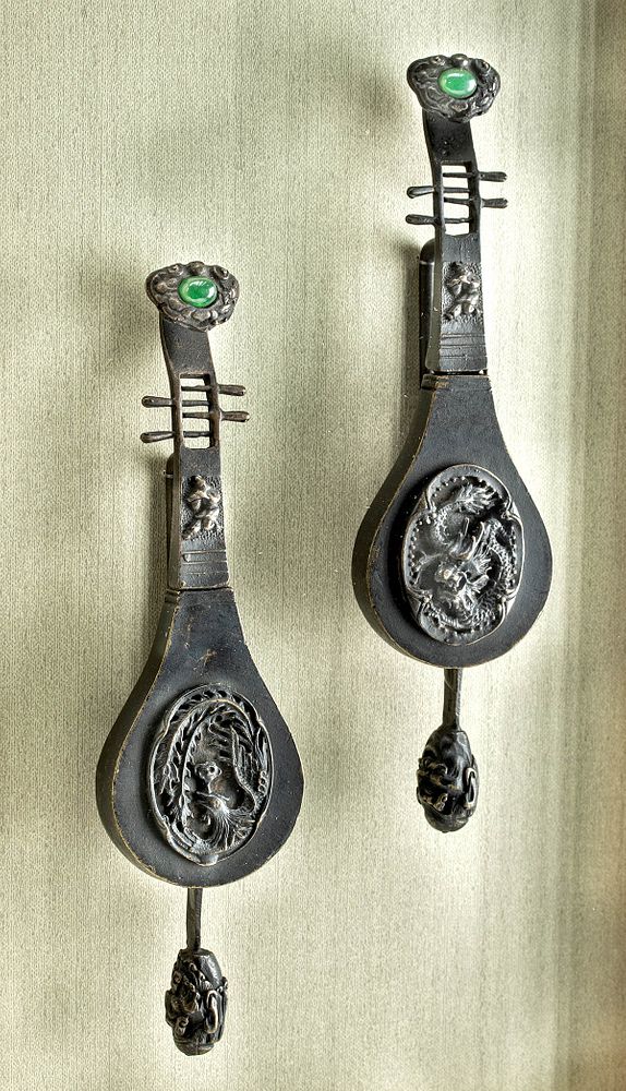 Appraisal: Pair Framed Chinese Qing Dynasty Lute Locks w Jadeite East