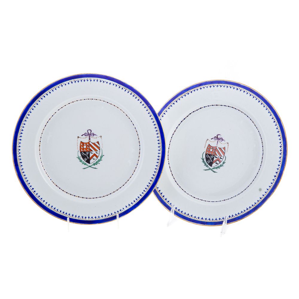 Appraisal: Rare Pair of Chinese Export Chadwick Armorial Plates Dated unusual