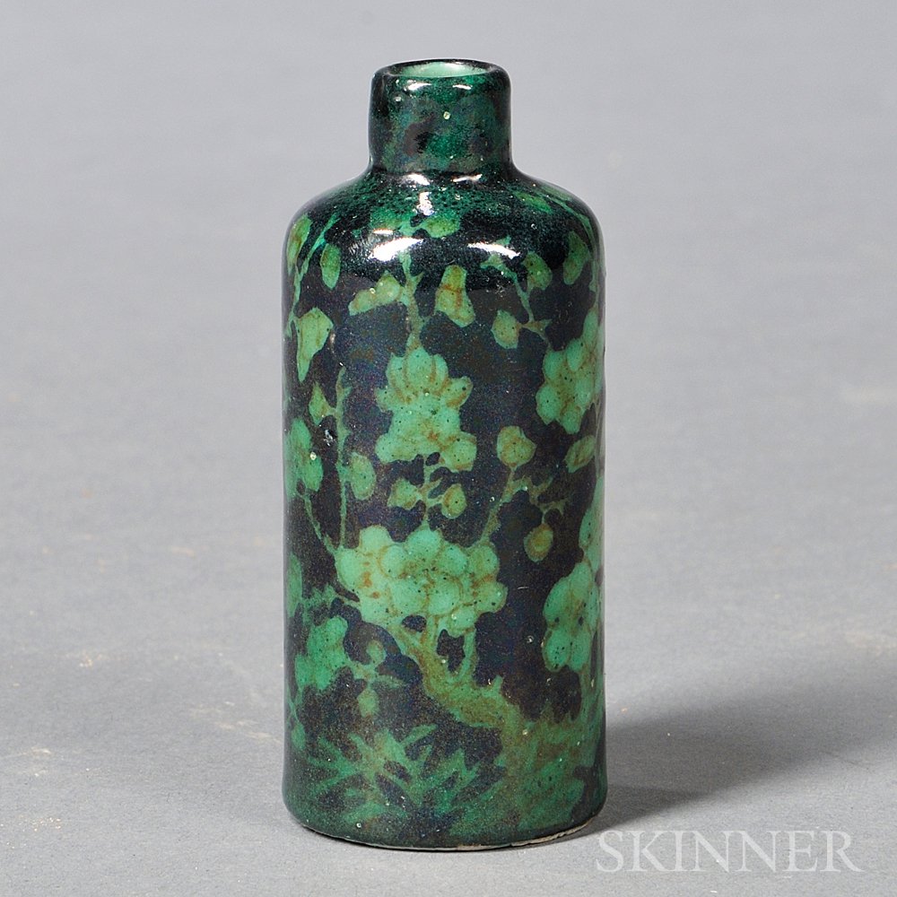 Appraisal: Green and Black Glazed Snuff Bottle China th century with