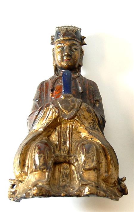 Appraisal: CHINESE BRONZE SCHOLAR OFFICIAL TH TH CENTURY decorated in gilt