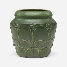 Appraisal: Grueby Faience Company VASE WITH FLOWERS AND LEAVES USA c