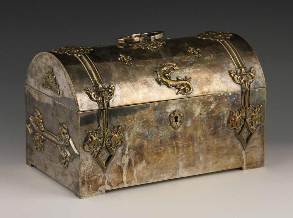 Appraisal: - Silver Plate Box with Dragon Dome top box silver