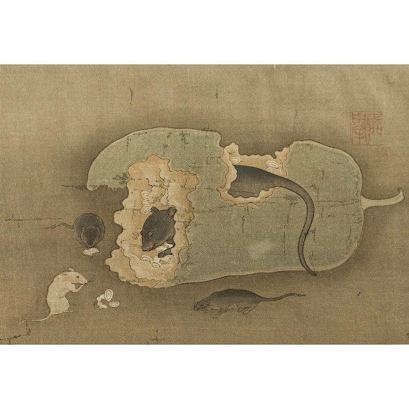 Appraisal: Japanese Print Framed Japanese print depicting mice inside and outside