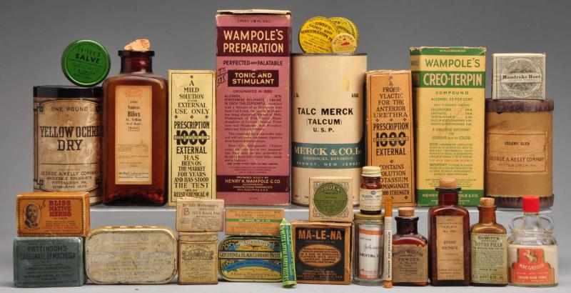 Appraisal: Lot of Medicine Bottles Tins Containers Description Various medicines in