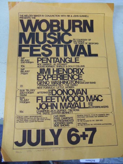 Appraisal: Jimi Hedrix rare promotional poster of Woburn Music Festival Saturday